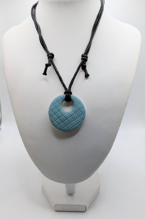 Minimalist Blue Ceramic Pendant Necklace Adjustable Black Cord Necklace Modern G