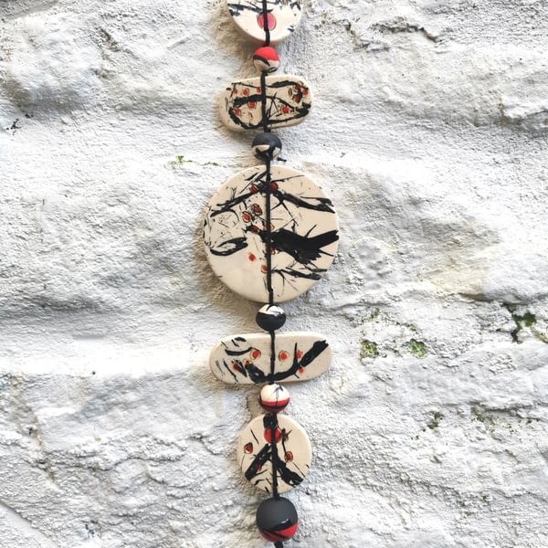 Talisman Wall Hanging - Ceramic wall art - Crow in Berries