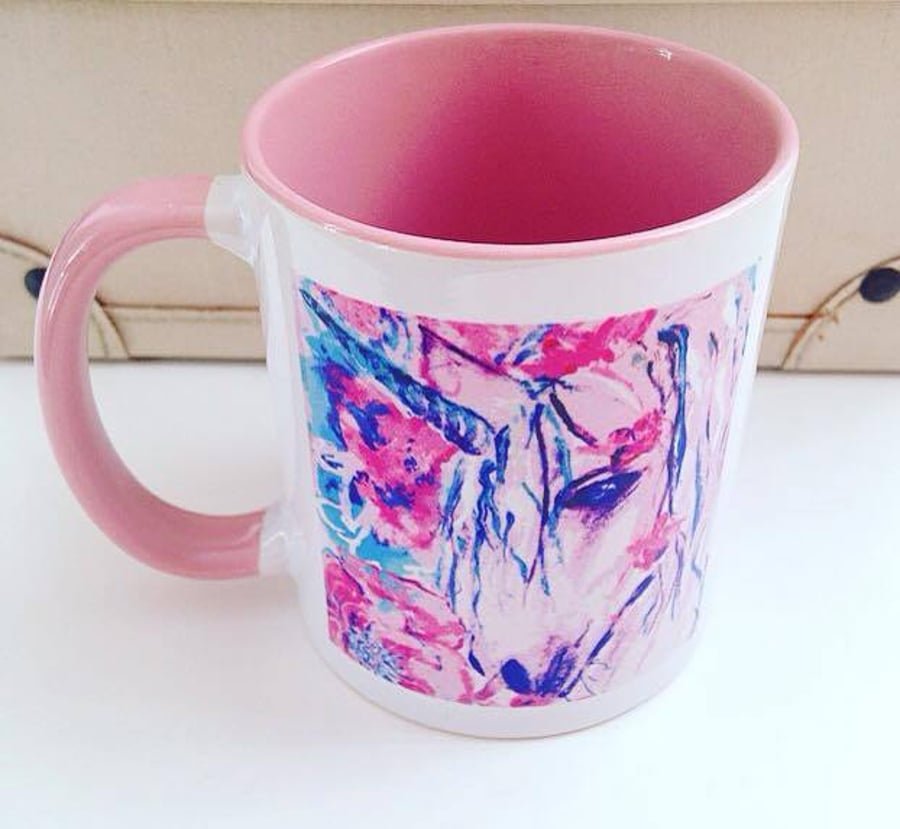 Unicorn Illustration Mug, Pink Design