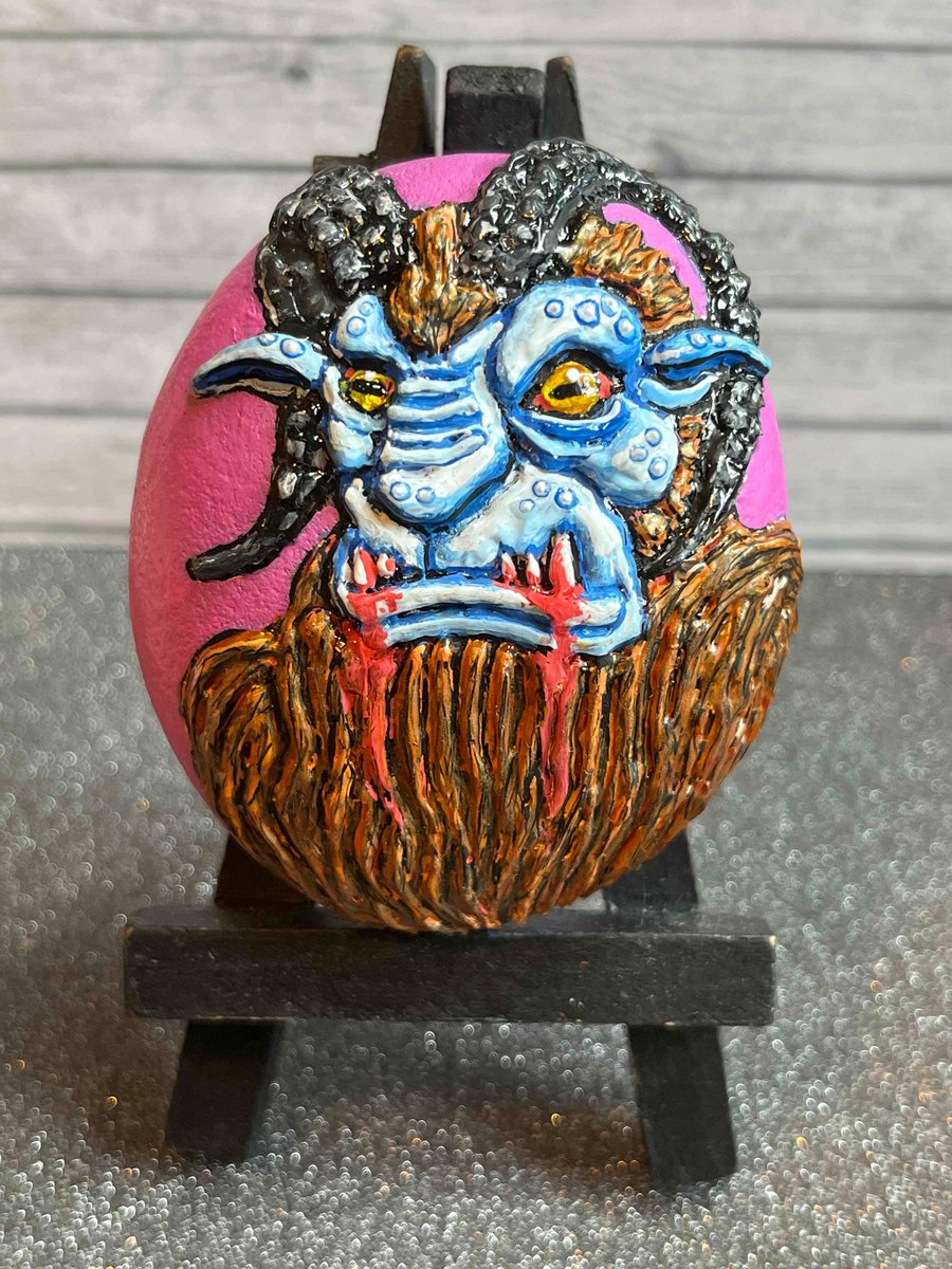 Hand painted and part sculpted Goatman (Cryptid creature) stone 