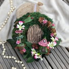 Fairy garden door floral wreath , Summer  evergreen succulent wall hanging