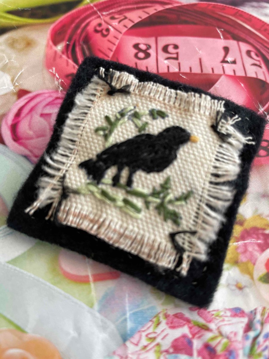 Embroidered Blackbird Brooch  Perfectly Imperfect