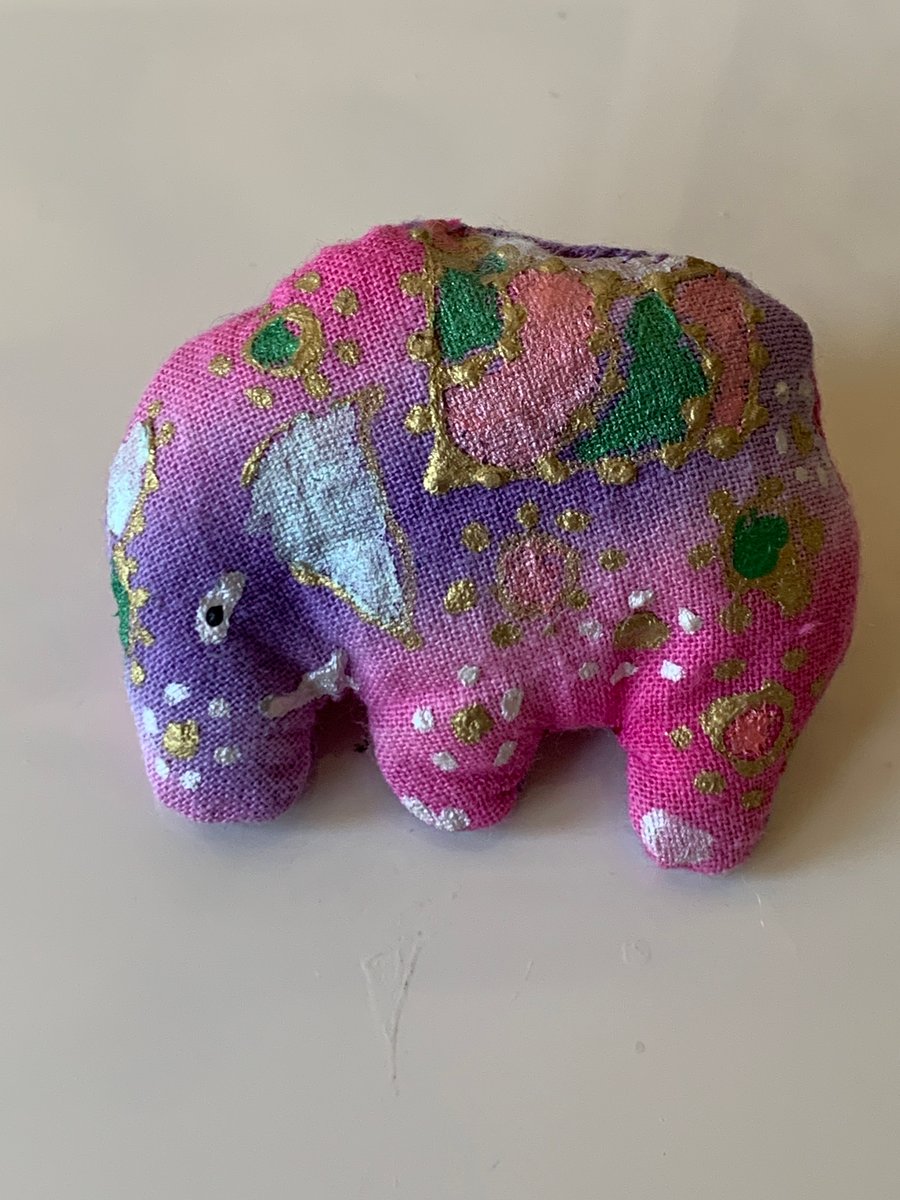 Handmade and hand painted fabric pin brooches with Purple Elephant design 