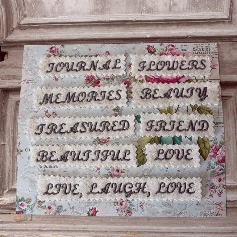 Fabric Labels Grey Embroidered  by Carolee Crafts CS 0006