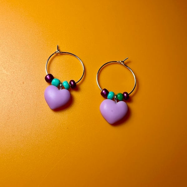 Purple Heart Hoop Earrings