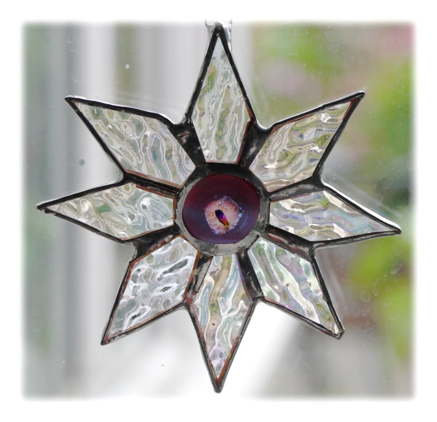SOLD Shiny Star Suncatcher Stained Glass Dichroic Purple Handmade 005