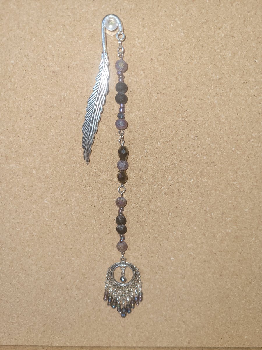 Beaded Metal Bookmark - Purple Filagree