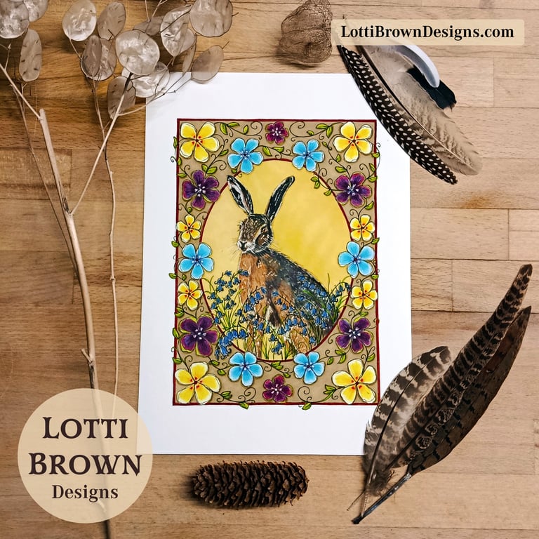 Brown Hare Art Print - British Wildlife Art - A4 Giclée