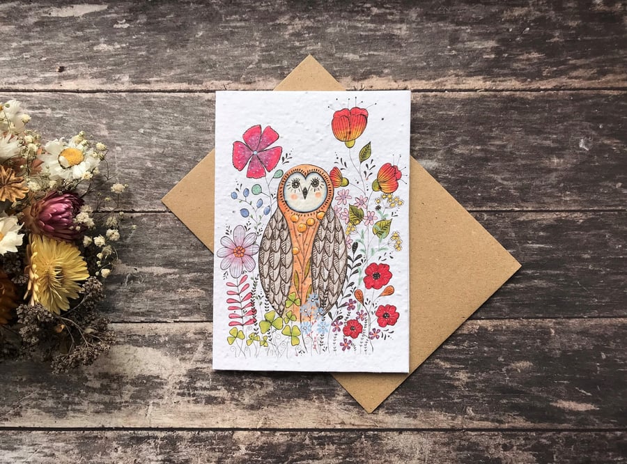 Plantable Seed Paper Birthday Card, Blank Inside,Owl greeting card,Owls