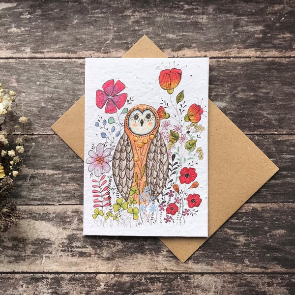 Plantable Seed Paper Birthday Card, Blank Inside,Owl greeting card,Owls