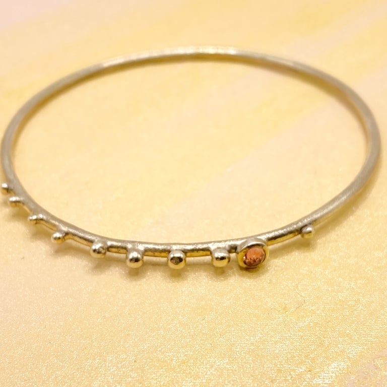 Handmade Silver Stacker Bangle with Tourmaline & Granulation