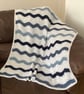 BLANKET, THROW. Ripples. Crocheted .' Ocean' . Blue, white.  - Image 3