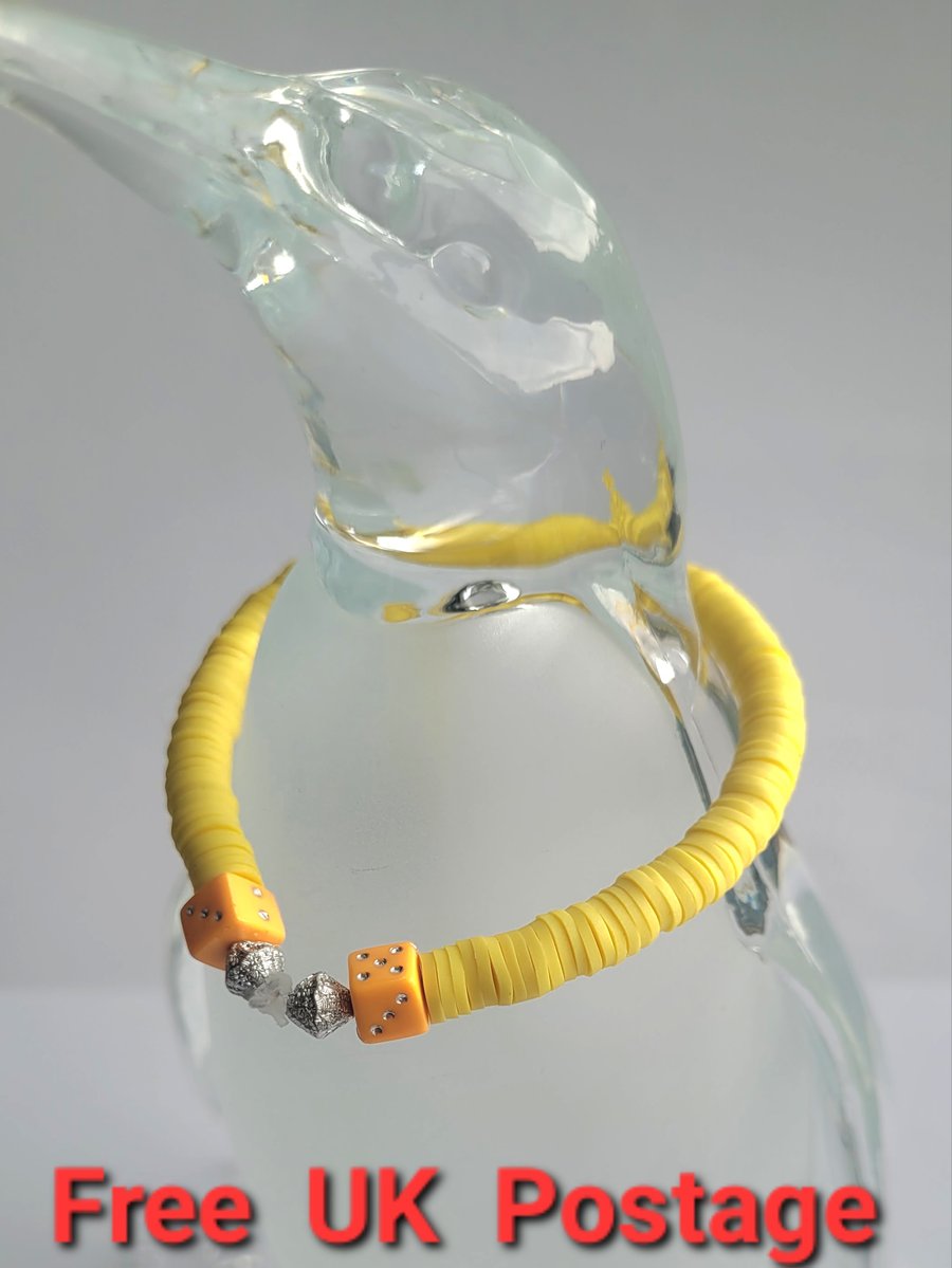 Yellow polymer clay bead bracelet