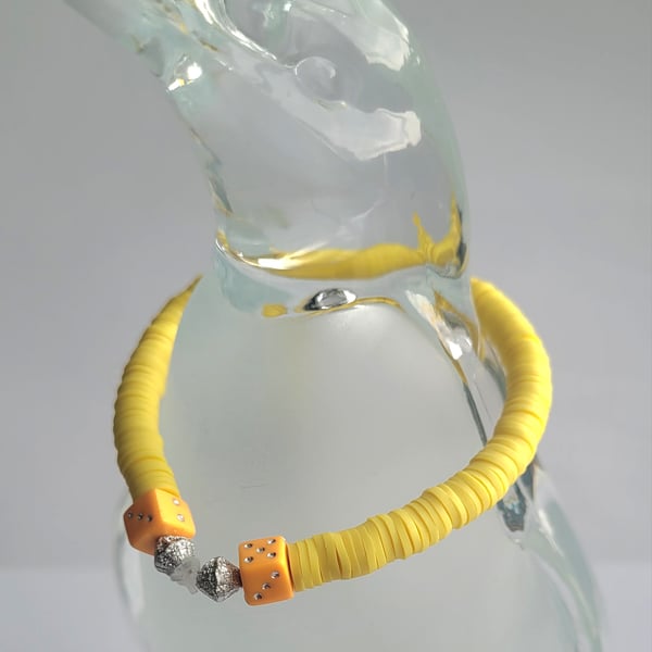 Yellow polymer clay bead bracelet