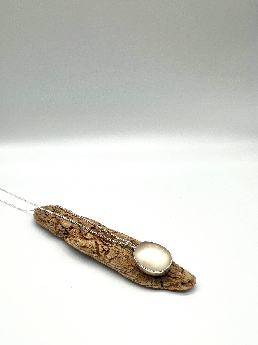 Frosty White Sea Glass Necklace 