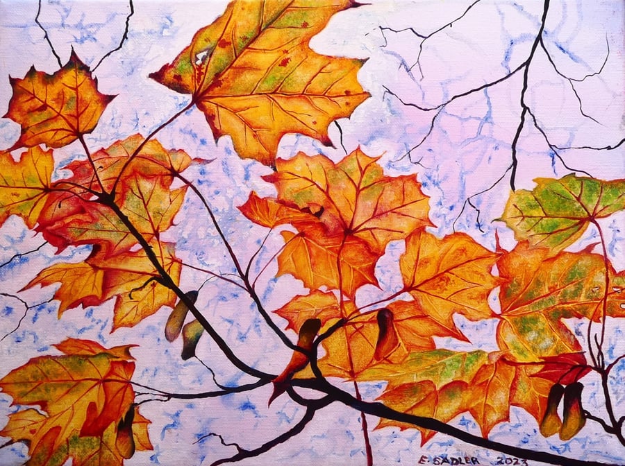Autumn Leaves Modern Botanical Oil Painting  Autumn Colours  Canvas Artwork