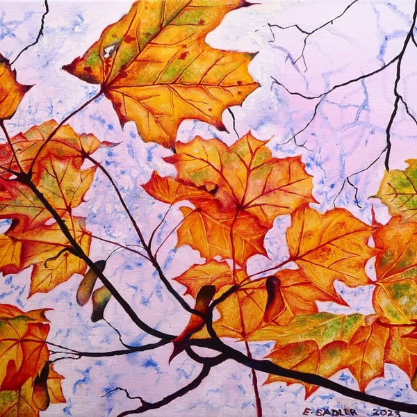 Autumn Leaves Modern Botanical Oil Painting  Autumn Colours  Canvas Artwork