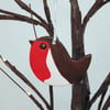 Robin christmas tree decoration, hanging clay garden bird, window decoration 