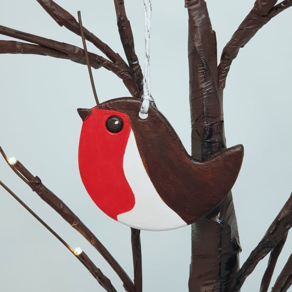 Robin decoration, hanging clay garden bird, window decoration 