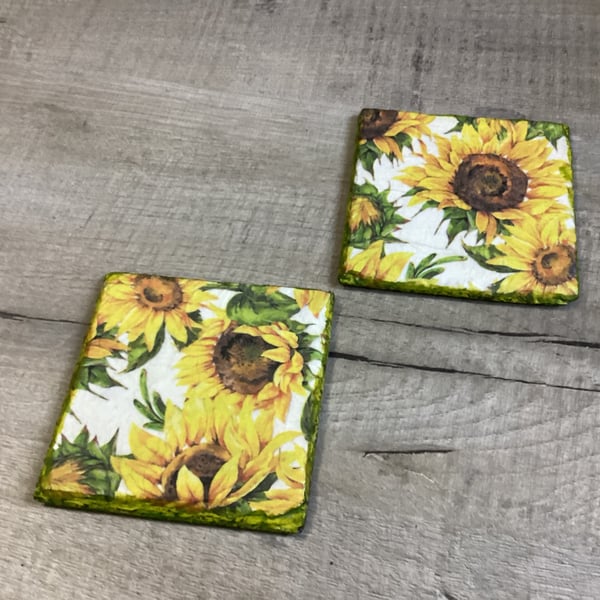 Sunflowers decoupage slate coasters x 2