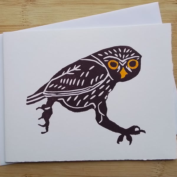 Little Owl - hand-printed linocut card