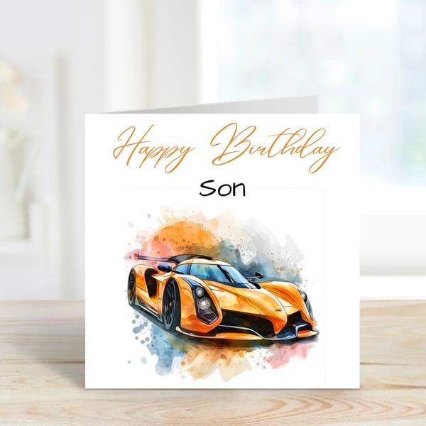 Sports Racing Car Birthday Card for Men or Boys