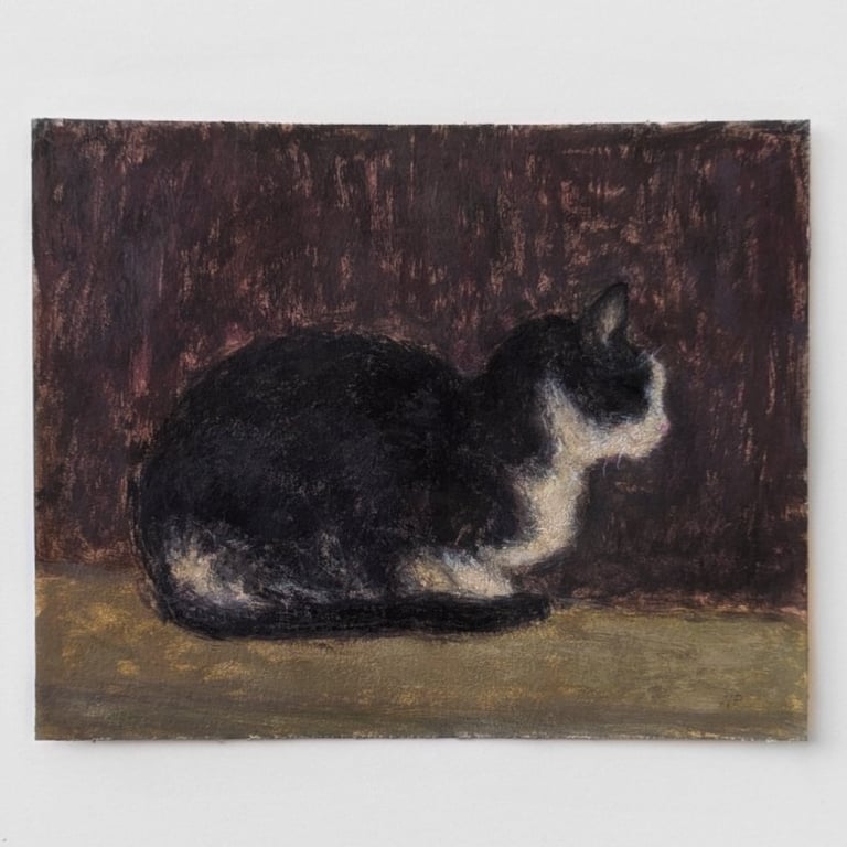 Original Cat Painting - Small Black and White Cat Artwork