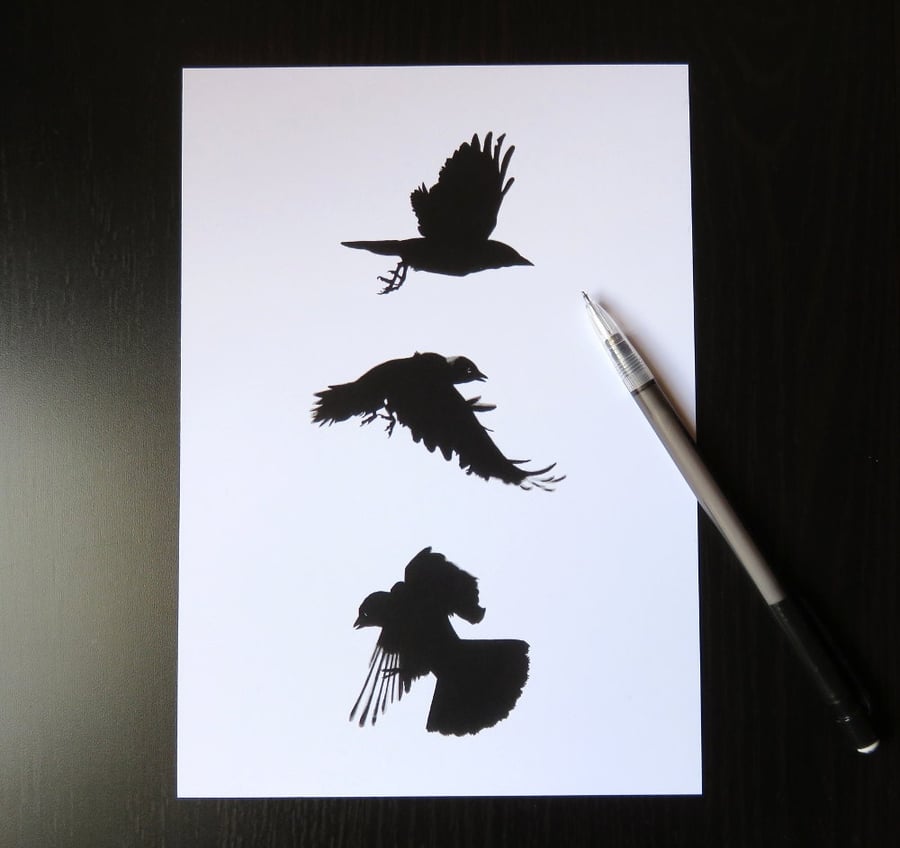 Limited edition crow print, A5, black and white wildlife art