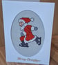 Handmade Cross Stitch Christmas Card – Ice Skating Santa – 6 x 4 Inch - Image 2