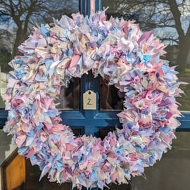 Handmade Upcycled eco Wreath hyacinth colours ribbons and material