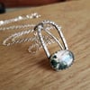 Moss Agate Hammered Sterling Silver Necklace 