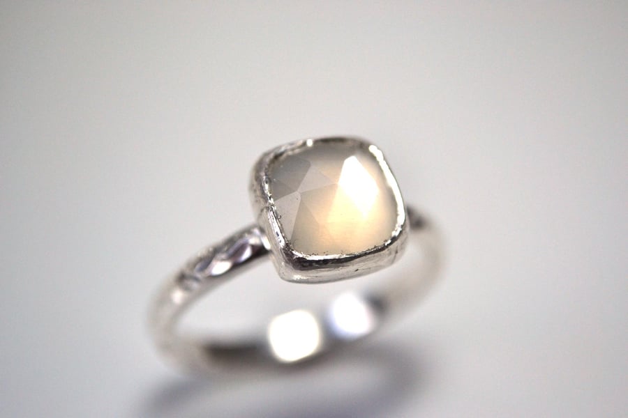 Sterling silver square moonstone ring
