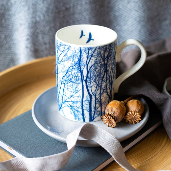 Large Fine china blue and white branch mug