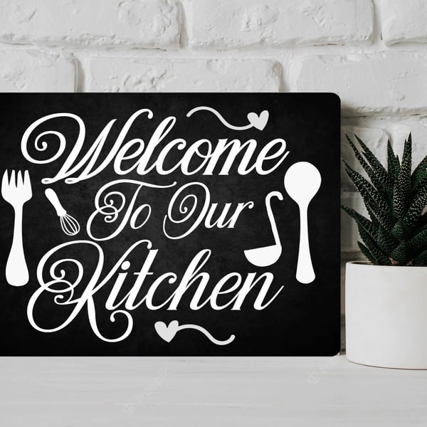 Chalk Style Welcome Family Kitchen Metal Wall Sign Gift Present Home