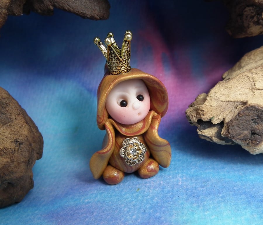 Princess 'Odi' Tiny Royal Gnome with Crown Jewels OOAK Sculpt by Ann Galvin