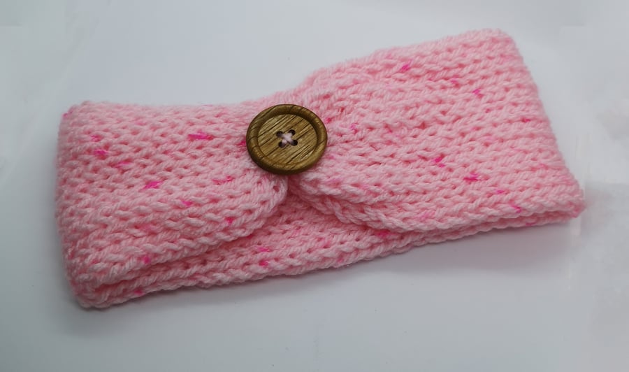 Handknitted pink fleck earwarmer