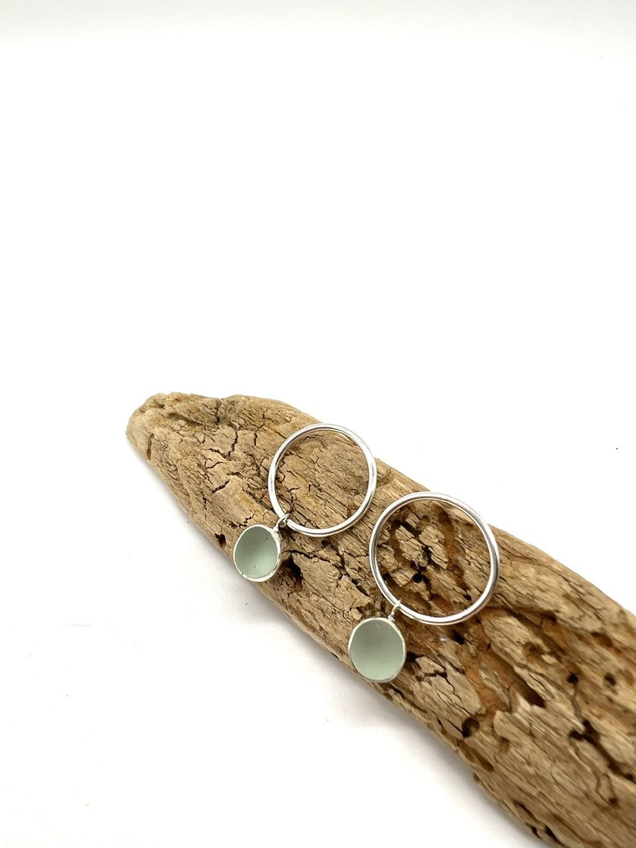 Small Aqua Sea Glass Bubble Stud Earrings