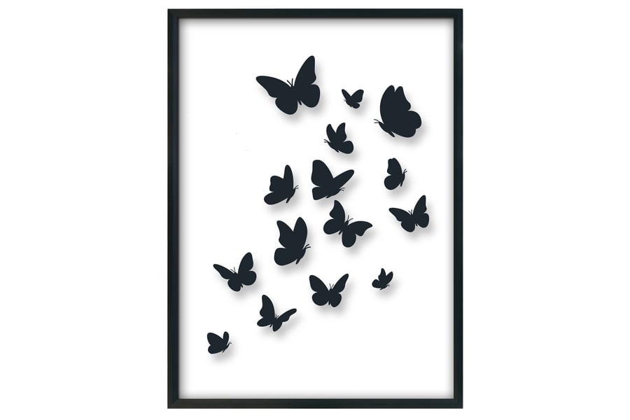Butterfly wall print, butterfly wall art, black and white wall decor