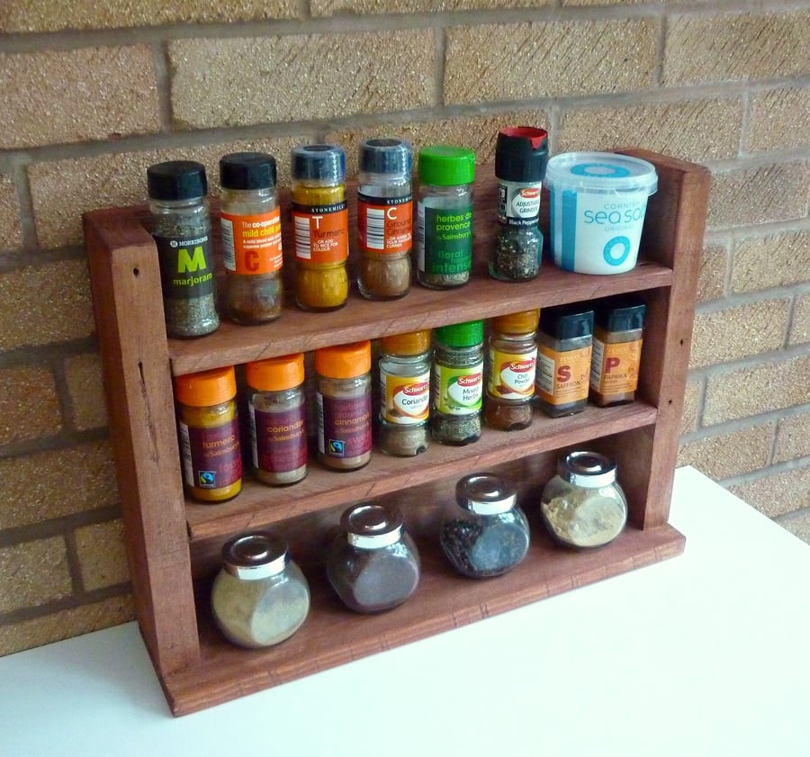 Rustic Wooden Spice Rack - Rosewood Stain Finish