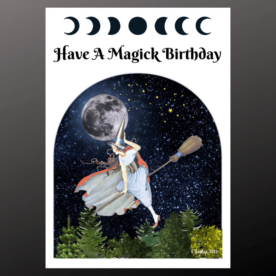 Have a Magick Birthday Card Witch Flying Personalised Seeded Wiccan Pagan Gothic