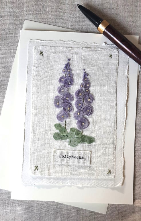 Hand Ribbon embroidered  keepsake blank greetings card