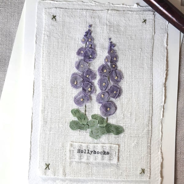 Hand Ribbon embroidered  keepsake blank greetings card