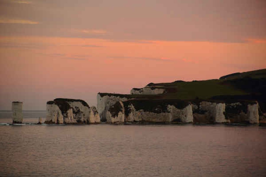 Swanage Dorset - Old Harry's Rocks at Sunset Wall Art Print