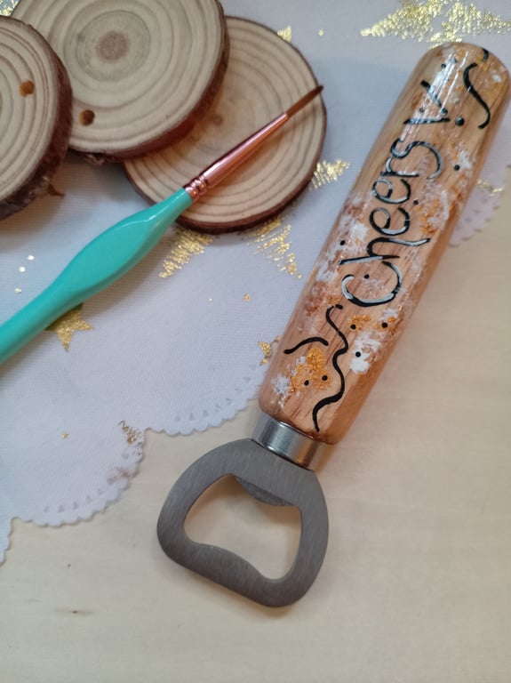 Wooden cheers bottle opener 