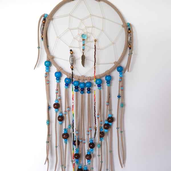 Native American Traditional Style Dream Catcher in Camel Colour Vegan Suede
