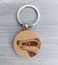 Badger Pyrography Wood Keyring. Ideal Gift for Nature Lovers.