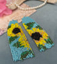 Beaded fringe earrings, Sunflower design, boho dangle fringe earrings, gift her - Image 10