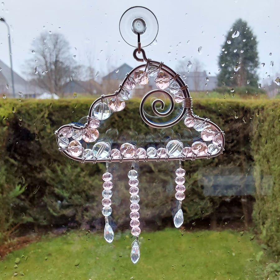 Cloud Hanging Decoration Sun Catcher Wire Ornament Spiral Design Crystal Rain 