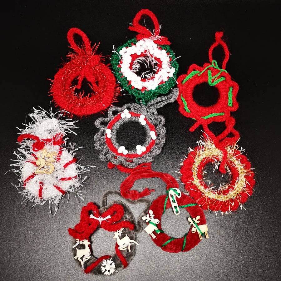 Crocheted Christmas Wreath decorations (set of 3)     FREE P & P