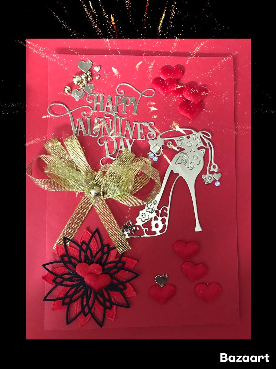 Valentines Card - A5 Size 3D - Soft Satin Puffy Hearts & Gold Beads